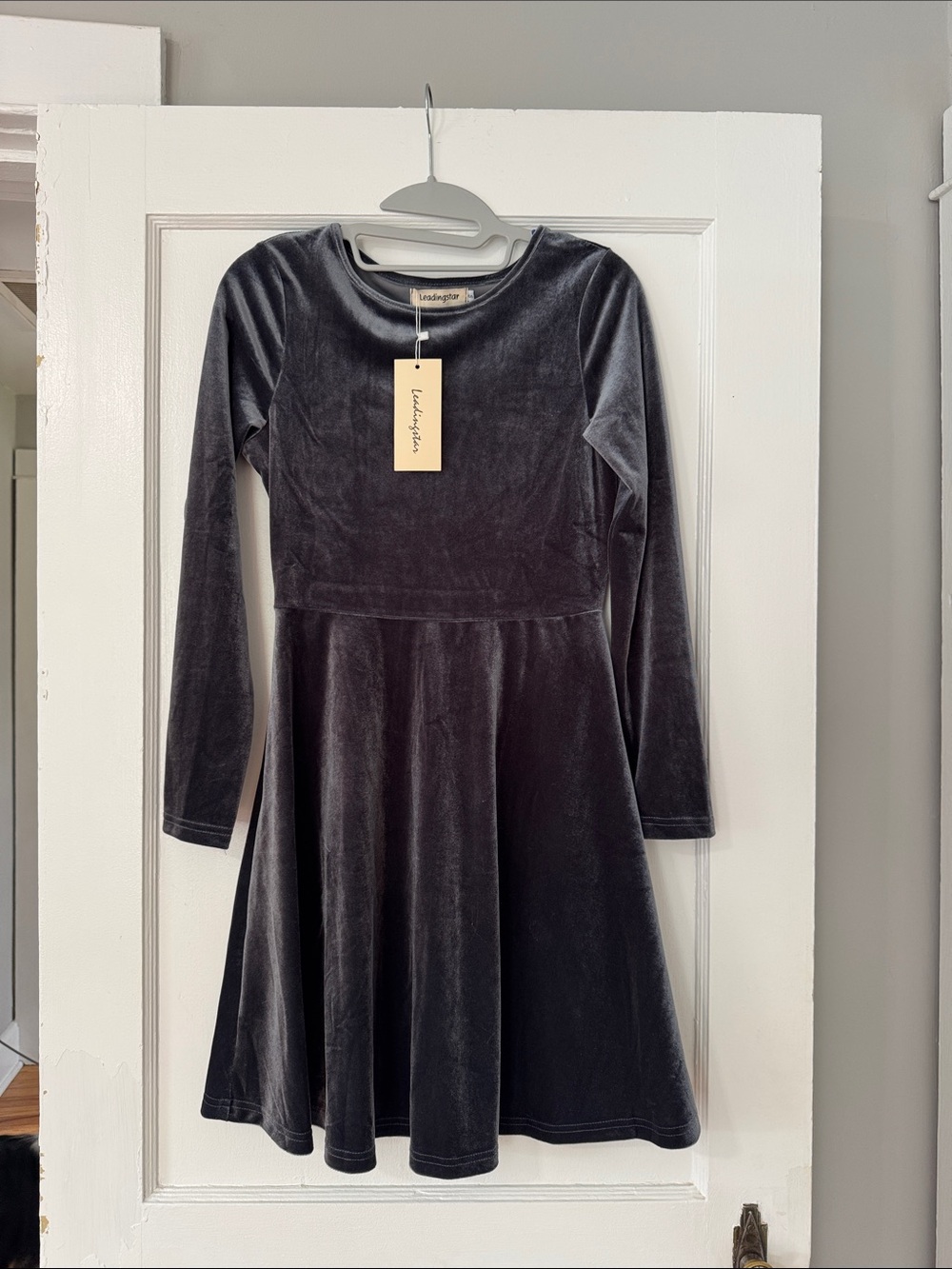 Leadingstar Women's Long Sleeve Velvet Fit & Flare Dress - Charcoal